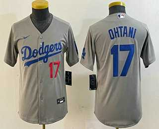 Youth Los Angeles Dodgers #17 Shohei Ohtani Number Gray Stitched Cool Base Nike Jersey->->MLB Jersey